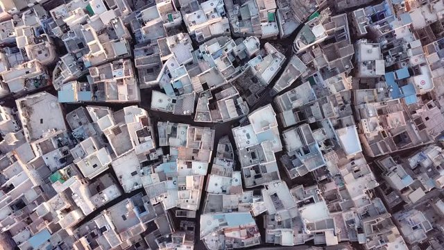 Aerial View 4k Video By Drone Of Blue City Village In Jodhpur, Rajasthan, India On Sunrise.