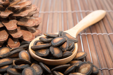 Watermelon seed on wood backgrounds