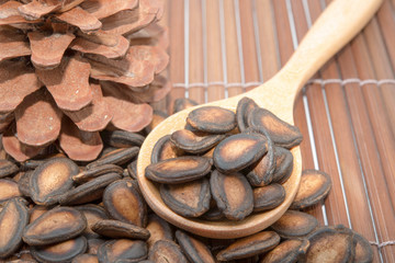 Watermelon seed on wood backgrounds