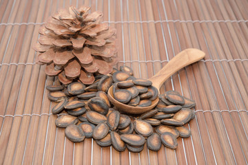 Watermelon seed on wood backgrounds