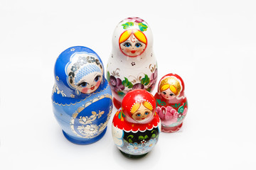 russian dolls isolated on white background