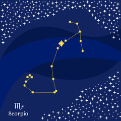 Scorpio constellation vector. Stars on deep blue sky with Scorpio zodiac sign - 244191321