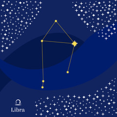 Libra constellation vector. Stars on deep blue sky with Libra zodiac sign - 244191334