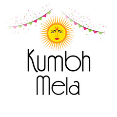 illustration of a Background for Kumbh Mela Festival at Pryagraj in India with Hindi Text.
