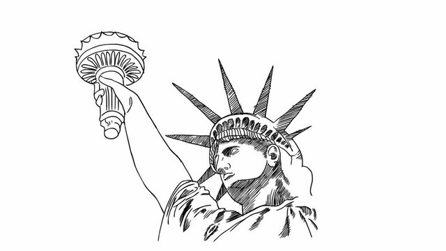 Statue of Liberty hand drawn brush sketching 