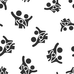 Fototapeta premium Family greeting with hand up icon seamless pattern background. Person gesture vector illustration. People leader symbol pattern.