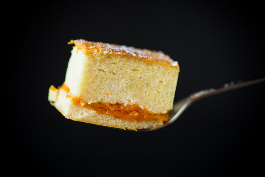 sweet cottage cheese casserole with pumpkin filling
