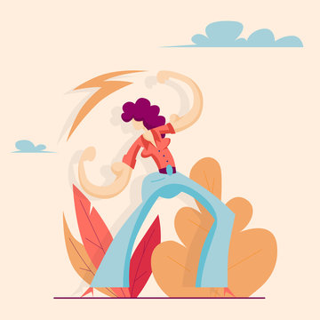 Woman demonstrating her strong arms. Feminism, girl power, equal women's rights and independence concept. Vector illustration in flat style