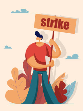 Hands holding protest signs. Disagreement with authority. Vector illustration in flat style