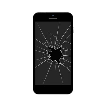 Smartphone with broken screen. Broken mobile phone