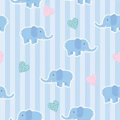 Keuken foto achterwand Olifant Schattig olifant naadloos patroon met blauwe kleur