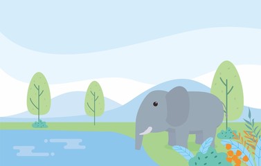 Elephant in jungle vector illustration 