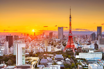 Tokyo, Japan cityscape and tower - obrazy, fototapety, plakaty