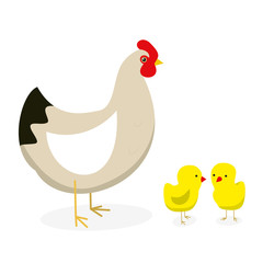 hen and chickens. isolated vector illustration