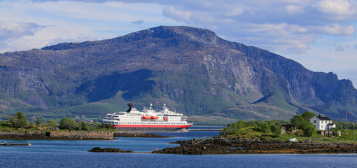Southbound passenger ship Ms Nordkapp  on Helgeland coast,Helgeland,Norway,Europe