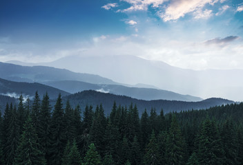 Scenic mountains landscape after rain. Carpathians of Ukraine