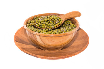 Green beans in bowl on white backgrounds