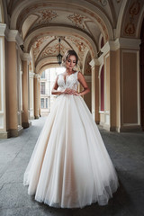 Obraz premium Beautiful sexy woman in a wedding dress in a charming castle.