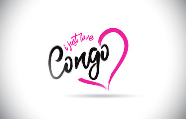 Congo I Just Love Word Text with Handwritten Font and Pink Heart Shape.