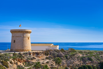 Fototapeta na wymiar Campello Isleta or illeta Tower in Alicante