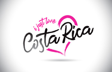 Naklejka premium Costa Rica I Just Love Word Text with Handwritten Font and Pink Heart Shape.