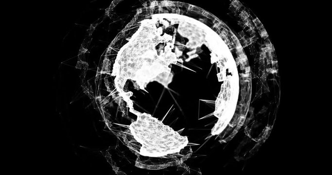 White 3D Polygonal Planet Earth Rotating on Black Background Loopable 4k Video Animation.