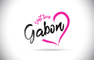 Gabon I Just Love Word Text with Handwritten Font and Pink Heart Shape.
