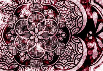 Abstract mandala graphic design and watercolor digital art painting for ancient geometric concept background