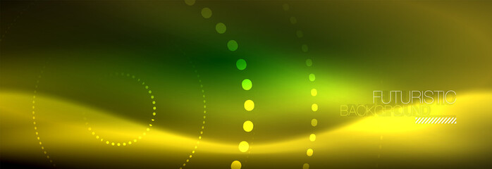 Yellow neon abstract background with dotted circles