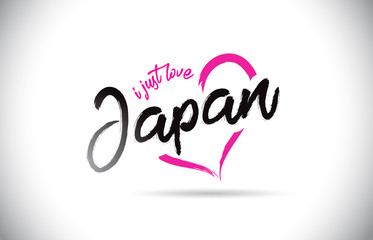 Japan I Just Love Word Text with Handwritten Font and Pink Heart Shape.