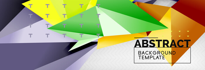 Mosaic triangular 3d shapes composition, geometric modern background. Triangles and polygons design