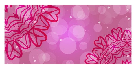 Pink, purple color banner with mandala ornament. Vector illustration. For web design, flyer.
