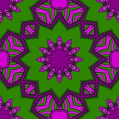 Purple,, green color Floral Geometric Pattern With Hand-Drawing Mandala. Seamless vector Illustration. For Fabric, Textile