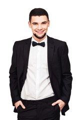 cheerful business man in black suit