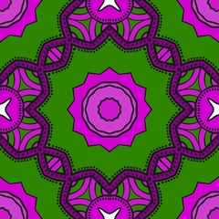 Purple,, green color Floral Geometric Pattern With Hand-Drawing Mandala. Seamless vector Illustration. For Fabric, Textile