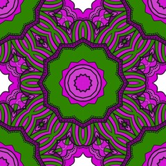 Purple,, green color Floral Geometric Pattern With Hand-Drawing Mandala. Seamless vector Illustration. For Fabric, Textile