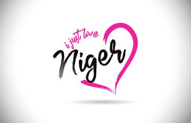 Niger I Just Love Word Text with Handwritten Font and Pink Heart Shape.