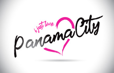 PanamaCity I Just Love Word Text with Handwritten Font and Pink Heart Shape.