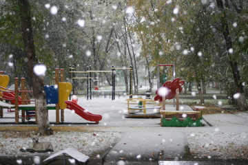 Fototapeta na wymiar children playground in winter