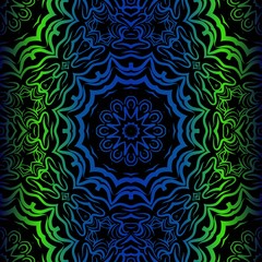 Mandala Seamless Floral Pattern. Design For Square Fashion Print. Vector Illustration. Blue, green color