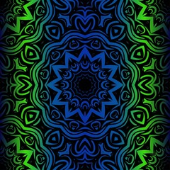 Obraz premium Mandala Seamless Floral Pattern. Design For Square Fashion Print. Vector Illustration. Blue, green color