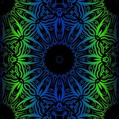 Mandala Seamless Floral Pattern. Design For Square Fashion Print. Vector Illustration. Blue, green color