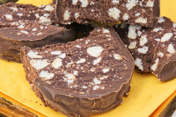 Italian  chocolate salami closeup