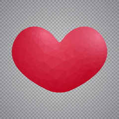 Heart in low poly triangle style isolated on plain background