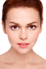 Obraz premium Close-up portrait of young beautiful woman with clear make-up
