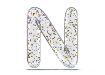 Letter N. Alphabet from transparent foil balloons. 3D