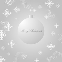 Holiday christmas ball. Toy for fir tree. Vector illustration of white christmas ball with inscription "Merry Christmas".