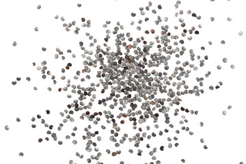 Blue poppy seeds macro isolated on white background and texture, top view