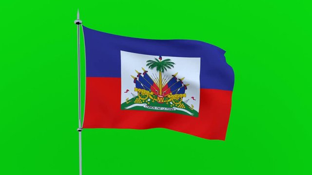 Flag of the country   Hait  flutters on green background. 3D rendering