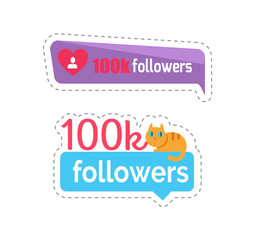 Followers Sticker with Kitten on Text Set Vector